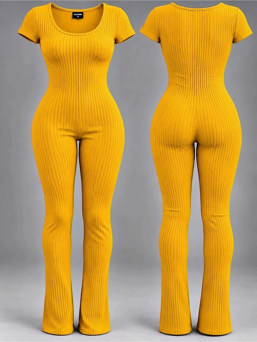 Yellow Ribbed Wide Leg Jumpsuit Like New